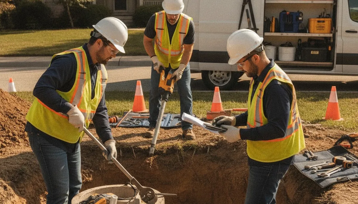Septic repair technician servicing a Warwick, RI home for On Call Plumbers
