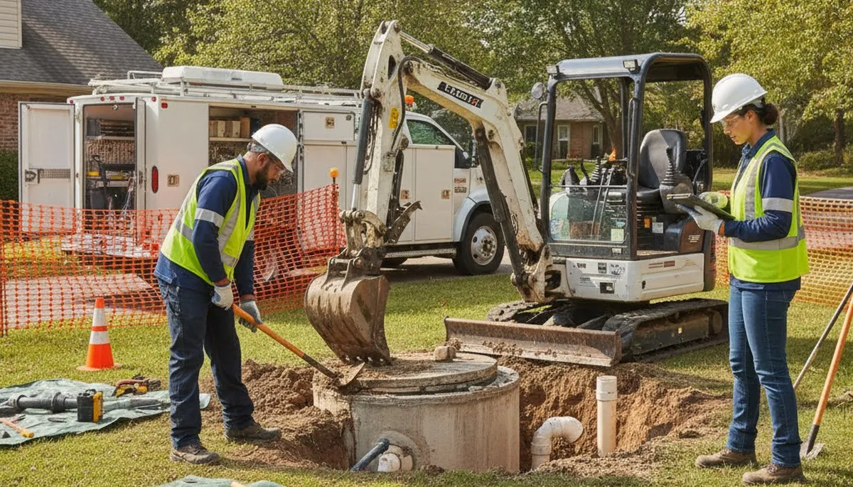 Septic repair service truck for Warwick, RI plumbing repairs by On Call Plumbers